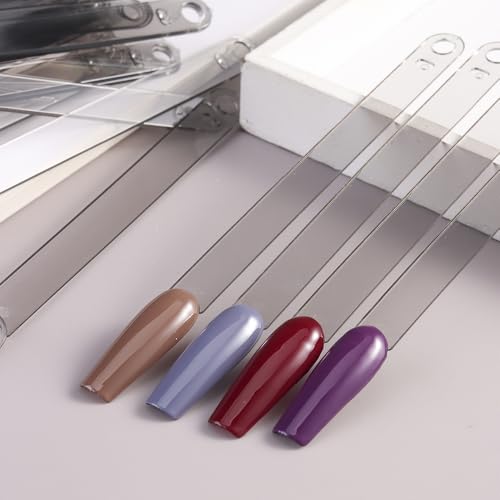 150 Pcs Nail Swatch Sticks with Ring, Transparent Black Ballerina Nail Art Tips, Long Coffin False Nail Sample Sticks, Polish Gel Display Practice Tools Nail Supplies for Home or Salon Use - color: Transparent Black Ballerina
