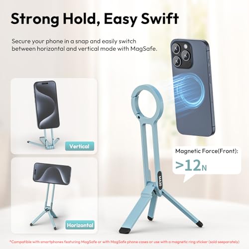 ULANZI MA30 Magnetic Phone Tripod Stand for iPhone, Aluminium Maglock Smartphone Mini Tripod Pocket Cell Phone Stand Strong Magnet Compatible with iPhone 17 16 15 14 13 12 Series, Mint Green - color: Mint Green