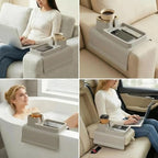 Luxury Gold Trim Couch Cup Holder Tray - Weighted Silicone Anti-Spill Sofa Armrest Organizer, Non-Slip Recliner Tray Table for Drinks, Remote, Phone - Fits Most Couch Arms, Home Gift (Beige Grey) - color: Beige Grey