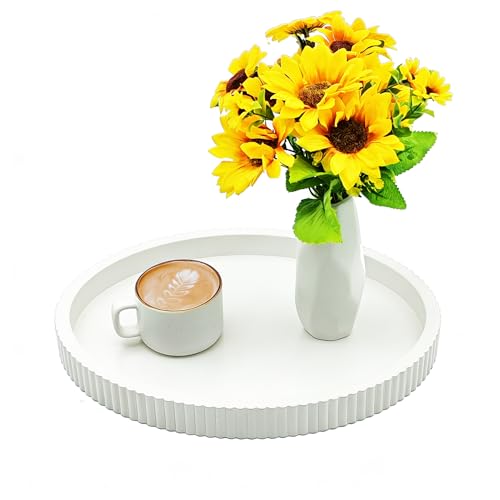 Carah & Cossh Oval Wooden Tray, Modern Decorative Tray 16''x12'', Oval Farmhouse Rustic Serving Tray, Table Centre Tray, Perfect for Storage and Display (White B) - color: White B