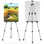 Art Painting Display Easel Stand - Portable Adjustable Aluminum Metal Tripod Artist Easel with Bag, Height from 17" to 66", Extra Sturdy for Table-Top/Floor Painting, Drawing, and Displaying, Silver - style: Silver - 1pack