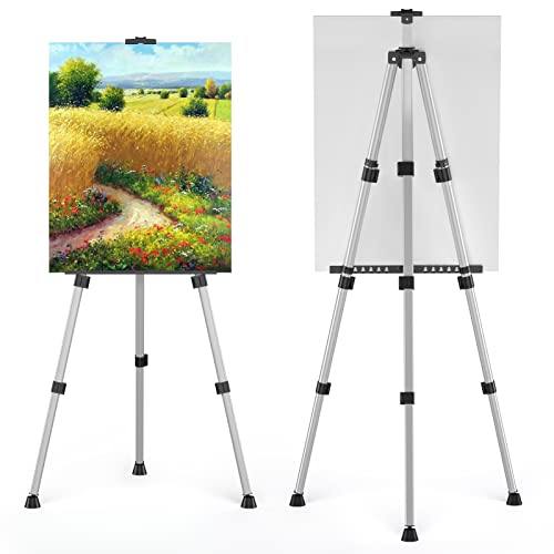 Art Painting Display Easel Stands - Portable Adjustable Aluminum Metal Tripod Artist Easels with Bags, Height from 17" to 66", Extra Sturdy for Table-Top/Floor Painting, Drawing, Displaying, Silver - style: Silver - 2pack