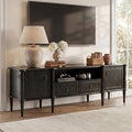 STO'SENSE 63" Pre-Assembled Tv Stand w/Power Outlet, Solid Wood Grain TV Consoles w/2 Cabinets & 2 Drawers, Mid Century Modern Entertainment Center for Living Room, Fits TVs up to 75", Black Oak - color: Black Oak