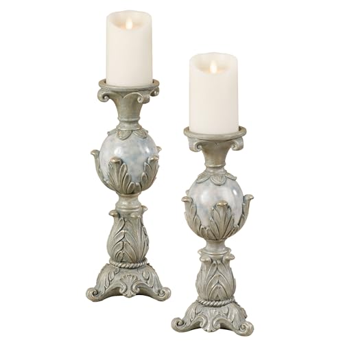 Touch of Class Lionna Candleholder Set of Two - Resin - Blue, Gray, Gold - Candlesticks for Bedroom, Living Room, Dining Room, Mantel, Office, Hallway, Entryway, Foyer - Pillar Holders