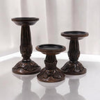 Hosley Set of 3 Dark Brown Wood Pillar Candle Holders 8 Inches 6 Inches and 4.25 Inches High Ideal for LED and Pillar Candles Gifts for Weddings Party Home Spa Reiki Aromatherapy - color: Dark Brown 2