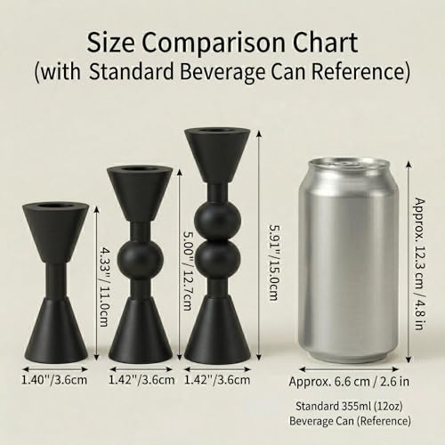 Saoweisi BlackCandlestick Holders, Set of 3 Brass Taper Candle HoldersBrass Taper Candle Holders, Decorative Candle Holder, Suitable for Weddings, Holidays, and Table Decorations, Party - color: Black