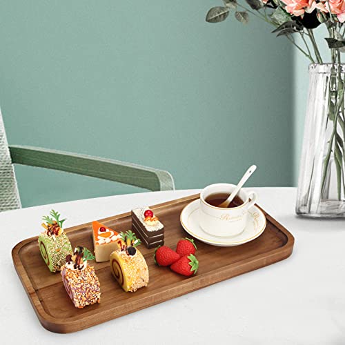 16" x 8" Large Wooden Serving Tray for Decor Party Charcuterie Boards Rectangular Acacia Wood Dessert Platters Rectangle Cake Dessert Plates Food Cheese Platter Board Snack Kitchen Dishes Tray - size: 16" x 8"
