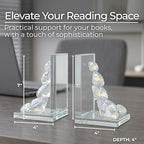 Set of 2 Crystal Diamonds Decorative Bookends – Heavy Duty Modern Shelf Decor Accents with Elegant Geometric Design – Glass Office & Home Decor – 7", Clear & Frosted