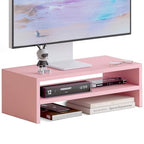 TEAMIX 2 Tiers Pink Monitor Stand Riser, Desktop Stand with Keyboard Storage Small TV Stand Laptop Wooden Desk Organizer Cute Shelf (Pink, 2 Tiers) - color: Pink