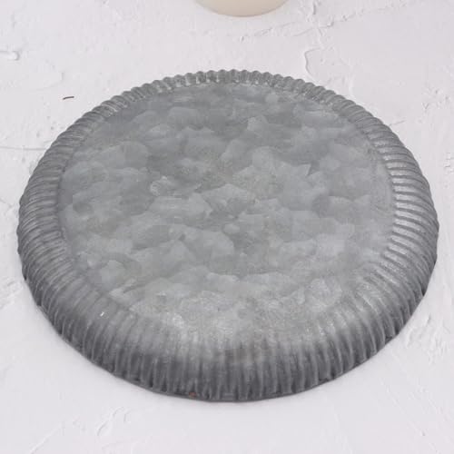 Funerom 9.8 inch Small Round Galvanized Metal Tray Decorative Tray Corrugated Edges - size: 9.8"