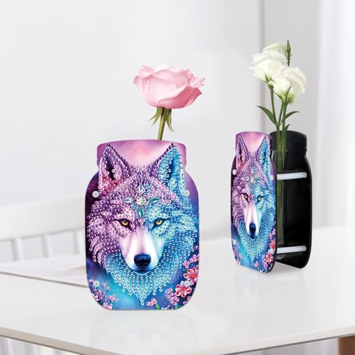 Tontut Diamond Painting vase Wolf Head DIY Flash Diamond Three-Dimensional Decorative vase Handmade Creative Crafts Suitable for Living Room Desktop Decorations Home Decoration Creative Gifts - color: Wolf Head