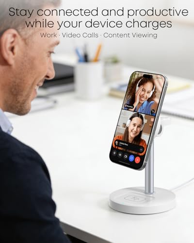 3 in 1 Magnetic Wireless Charging Station, 15W Fast Charger Stand for iPhone, Phone Charger Stand for Desk Nightstand, Compatible with iPhone 17/16/15/14, Apple Watch & AirPods, Adapter Not Included - color: White