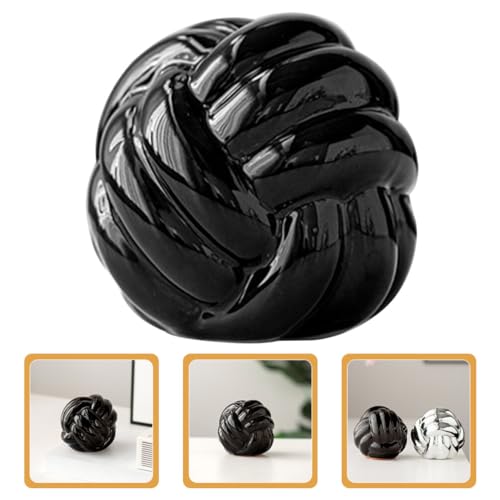 Cabilock Ceramic Knot Décor Black Knot Statue Decor Ceramic Thread Knot Link Figurine Geometric Sphere Modern Art Sculpture Table Decoration Accents for Home Office Abstract Statue - color: Black