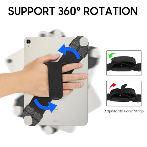 Fintie Universal Tablet Hand Strap Holder for 9-11 Inch Tablets eReaders, 360 Degrees Swivel PU Leather Secure Portable Adjustable Handle Grip for iPad, Galaxy Tab and 9-11" Tablets, Black - color: Black