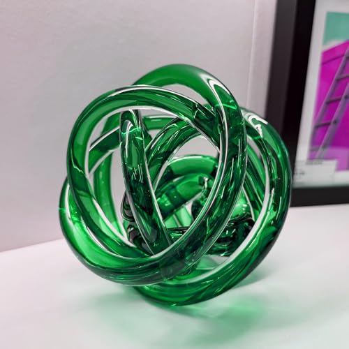 Glass Knot Teal Decor Ball - 5 Inch Hand Blown Infinity Sculpture Orbit Home Decor Table Decoration Interio Art - color: Kelly Green, size: 5-Inch Diameter