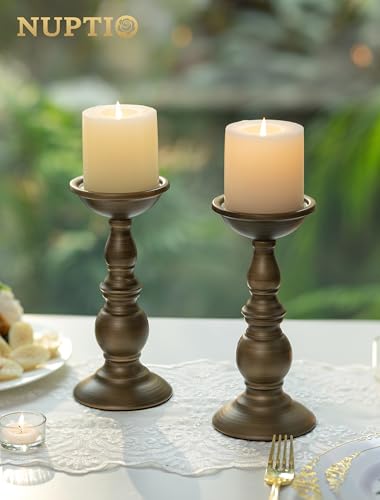 Bronze 2 Pcs Iron Pillar Candle Holders, Most Ideal for 3" Pillar Candles, Gifts for Wedding, Party, Home, Spa, Reiki, Votive Candle (2 x L) - color: Bronze, size: L + L