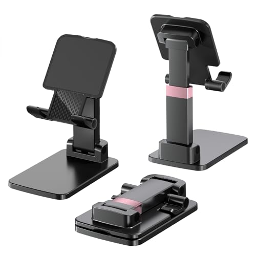 Phone Stand, Cell Phone Holder Adjustable Cellphone Stand for Desk Adjustable Office Accessories Gift Tablet Stands for iPhone iPad Android Devices Under 12", Black,2Pack - color: 08-DeepBlack