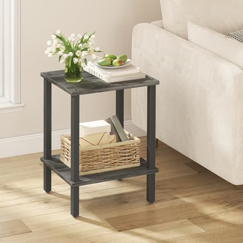 TUTOTAK End Table, Side Table, Nightstand, 2-Tier Storage Shelf, Sofa Table for Small Space, Living Room, Bed Room, Charcoal Grey TB01BY034 - color: Charcoal Grey