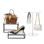 Purse Display Stand T Shaped, Countertop Jewelry/Scarf/Handbag T-Bar Display Stand, Tabletop Double Hook Hanging Stands for Long Necklaces, Metal with Adjustable Height - White - color: White