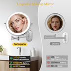 FUNTOUCH Rechargeable Wall Mounted Makeup Mirror with Lights,5000mAh Double Sided 3X/20X Magnifying,3 Color Lights,Touch Dimmable, Extended Arm 360 Rotation Lighted Bathroom Mirror with Magnification - color: Chrome