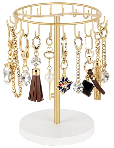 Dahey Keychain Display Stand for Vendor, Metal Bracelet Holder Organizer Hand Sanitizer Keychain Display with 22 Hooks Storage Keychains Bracelet for Study Desk Entryway Decor, Gold
