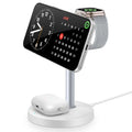 3 in 1 Magnetic Wireless Charging Station, 15W Fast Charger Stand for iPhone, Phone Charger Stand for Desk Nightstand, Compatible with iPhone 17/16/15/14, Apple Watch & AirPods, Adapter Not Included - color: White