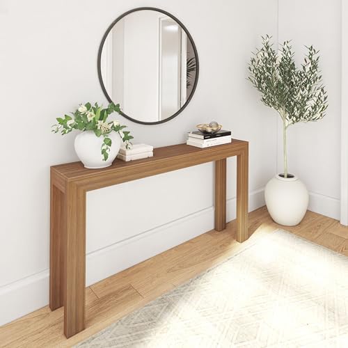 Plank+Beam Modern Solid Wood Console Table, 56 Inch, Sofa Table, Narrow Entryway Table for Hallway, Behind the Couch, Living Room, Foyer, Easy Assembly, Pecan - color: Pecan, size: 56 Inch