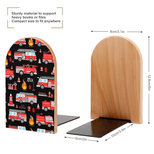 Sturdy Red Fire Trucks Black Book Ends for Home Office Bookstore Supplies, Book Holder Stand Decorative, Bookends with Non-Slip Mats - color: Picture(460)