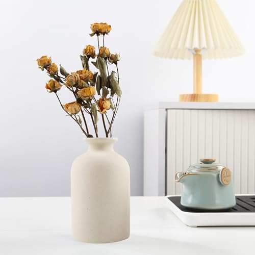 Beige Small Ceramic Vase, Dry Flower Vases Minimalism Style for Modern Table Shelf Home Decor, Fit for Fireplace Bedroom Kitchen Living Room Centerpieces Office Desk Gift(S Beige) - color: Beige, size: Small