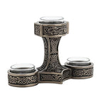 Veronese Design 4 7/8 Inch Tall Mjolnir Hammer of Thor Triple Head Tealight Candle Holder Viking Nordic Decor Cold Cast Bronzed Resin Sculpture