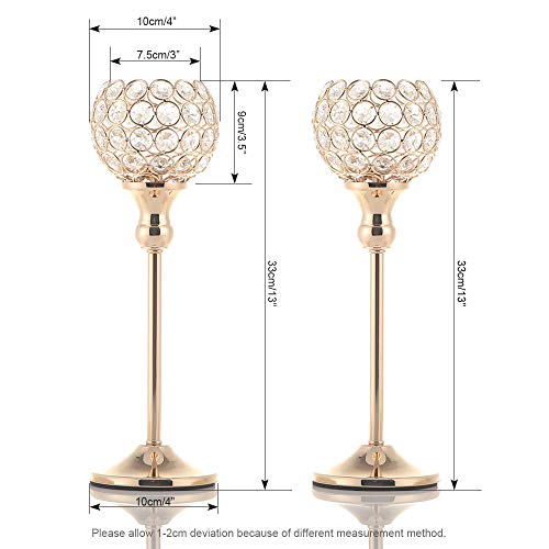 VINCIGANT Gold Crystal Candle Holders Set of 2 for Fireplace Coffee Table Mantle Decor,Wedding Home Halloween Decoration Centerpieces - size: 2 pcs 13" Tall