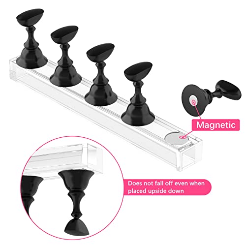 Nail Stand Acrylic Nail Art Display Stand Magnetic Nail Tips Practice Holder 54 Pcs Reusable Adhesive Putty for DIY Painting Nails Stand kit (Black) - color: Black