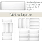 STORi SimpleSort 6-Piece Stackable Clear Drawer Organizer Set | 9" x 3" x 2" Rectangle Trays | Narrow Makeup Vanity Storage Bins and Office Desk Drawer Dividers | Made in USA - size: 9x3x2" (Set of 6)