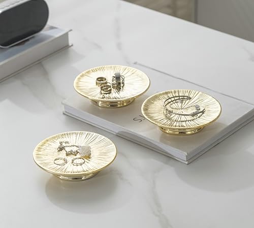 Ceramic Gold Candle Plate Set, 3-Piece – Decorative Candle Holder Tray for Pillar Candles, Jewelry, Trinkets or Bathroom Counter – Elegant Gold Finish for Tabletop & Home Décor - color: Gold 1