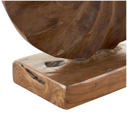 Deco 79 Teak Wood Abstract Handmade Decorative Sculpture Dimensional Circular Home Decor Statue with Center Cutout, Accent Figurine 16" x 5" x 17", Brown - size: 16" x 5" x 17"