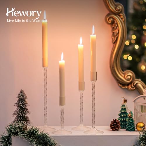 Hewory Glass Taper Candle Holders: 4 Pcs Clear Vintage Candlestick Holders Tall Candle Sticks Holder Decor, Glass Candle Holder for Table Centerpiece Wedding Christmas Advent Holiday Party Decorations - color: Clear