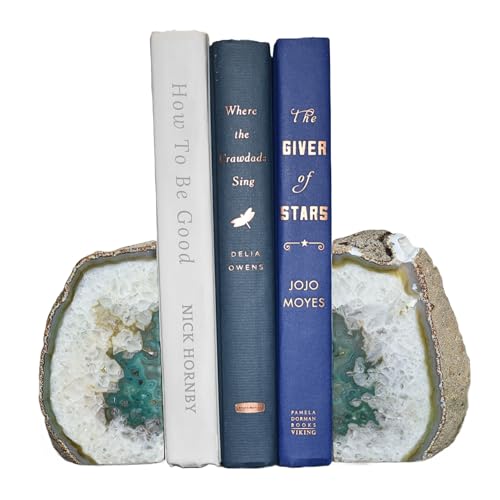 Nature's Decorations Agate Bookends - A Quality Green Geode with Non-Skid Rubber Bumpers for Shelves, Office, Home Decor, Heavy Duty Cute Stone (2-3 LB) - color: Green, size: A Grade 2 - 3 Lbs
