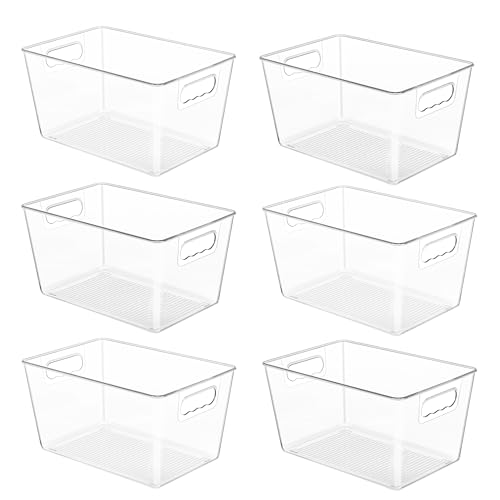 YIHONG 6 Pack Clear Pantry Organizer Bins, Plastic Containers with Handle for Kitchen,Freezer,Cabinet,Closet,Bathroom Under Sink Storage - size: L(11.2"L x 7.5"W x 6"H)