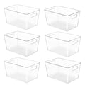 YIHONG 6 Pack Clear Pantry Organizer Bins, Plastic Containers with Handle for Kitchen,Freezer,Cabinet,Closet,Bathroom Under Sink Storage - size: L(11.2"L x 7.5"W x 6"H)