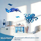 LiveInUrban Coastal Wall Art Octopus Metal Wall Sculptures, Ocean Beach Themed Metal Hanging Home Decoration 15.7"x11.1" - color: octopus