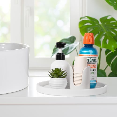 Silicone Bathroom Tray Round Vanity Tray Decorative Soap Holder Kitchen Countertop Organizer Coffee Table Decor for Candle, Perfume, Plant, 10 Inch, White - color: White, size: 10"