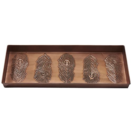 HF by LT Peacock Feather Pattern Metal Boot Tray, 30 x 13 inches, Antique Copper Finish - color: Peacock Feather Pattern, Antique Copper Finish