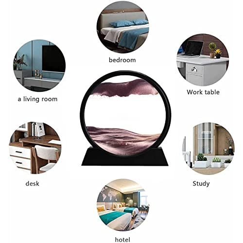 rysnwsu 3D Dynamic Sand Art Liquid Motion, Moving Sand Art Picture Round Glass 3D Deep Sea Sandscape in Motion Display Flowing Sand Painting Relaxing Desk Toys (Brown, 7'') - color: Brown, size: 7''