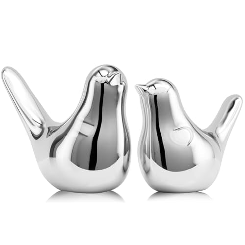XMGZQ Small Ceramic Bird Statue and Sculpture for Home Decor Accents,Modern Animal Ornaments for Living Room,Bedroom,Coffee Table Centerpiece,Bookshelf,Cabinets,Cute Knick Knacks for Shelves (Silver) - color: Silver