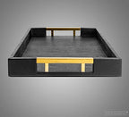 Modern Elegant 17.5"x12" Rectangle Black Glossy Shagreen Faux Leather Decorative Tray Ottoman Coffee Table Perfume Living Room Kitchen Serving Tray with Gold Polished Metal Handles by Home Redefined - color: Black/Gold