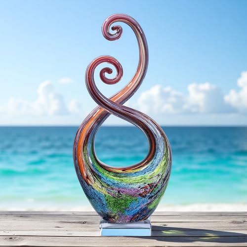 14″ Hand Blown Glass Decor - Murano Style Art Glass Sculpture - Weatherproof Multicolor Swirled Abstract Cameo Glass Artwork for Indoor Outdoor Use - Giftable Art Piece - color: Gradient