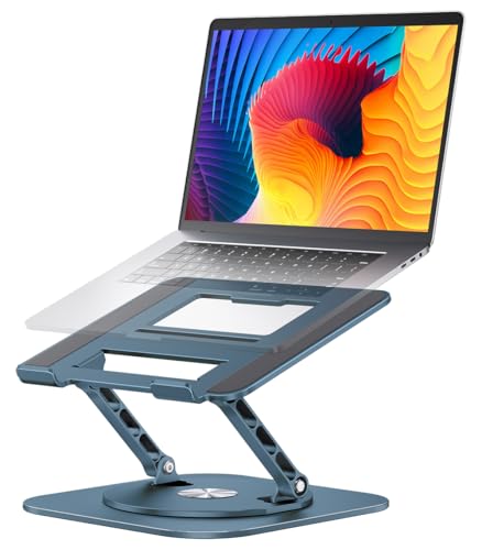 AOEVI Adjustable Laptop Stand with 360 Rotating Base, Computer Stand for Laptop Ergonimic Foldable Laptop Riser for Desk Compatible with MacBook Pro/Air Notebook up to 16 Inches, Navy - color: Navy Blue