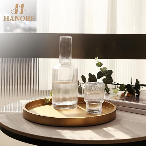 Hanobe Decorative Tray for Coffee Table: Round Champagne Gold Tray for Home Decor - 11.8" Modern Circle Candle Holder Plate for Living Room - color: Champagne Gold