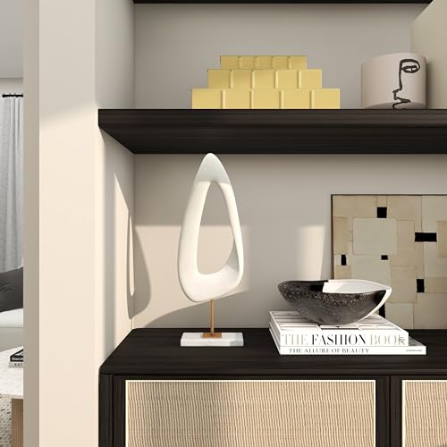 Deco 79 Polystone Abstract Decorative Sculpture Cut-Out Home Decor Statue with Marble Stand, Accent Figurine 7" x 3" x 20", White - size: 7" x 3" x 20"