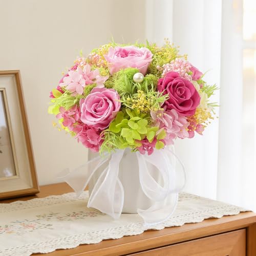 Preserved Flower Bouquet with Vase for Delivery Prime, Natural Forever Rose (Pink Eternal Floral Arrangement) - color: Pink